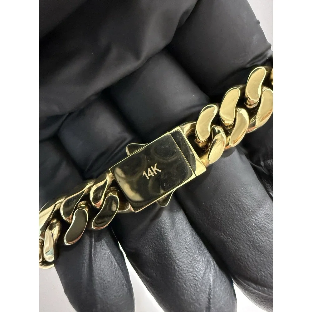 cuban bracelet 14k gold plated over stainless 8inch 12mm water resist lock clasp